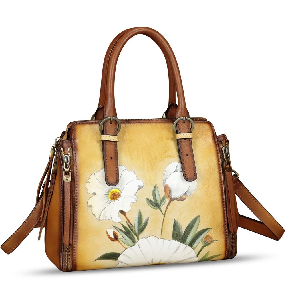 Genuine Leather Handbag Hand Painted Leather Top Handle Purse c: - Picture 6 of 7